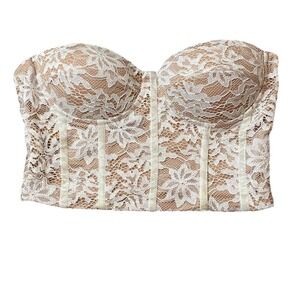 Vera & Lucy Molded Underwire Midi Bustier Strapless Tan And White Lace Corset S